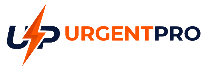 Urgent Pro- Multi Services Experts Logo with Orange and navy blue
