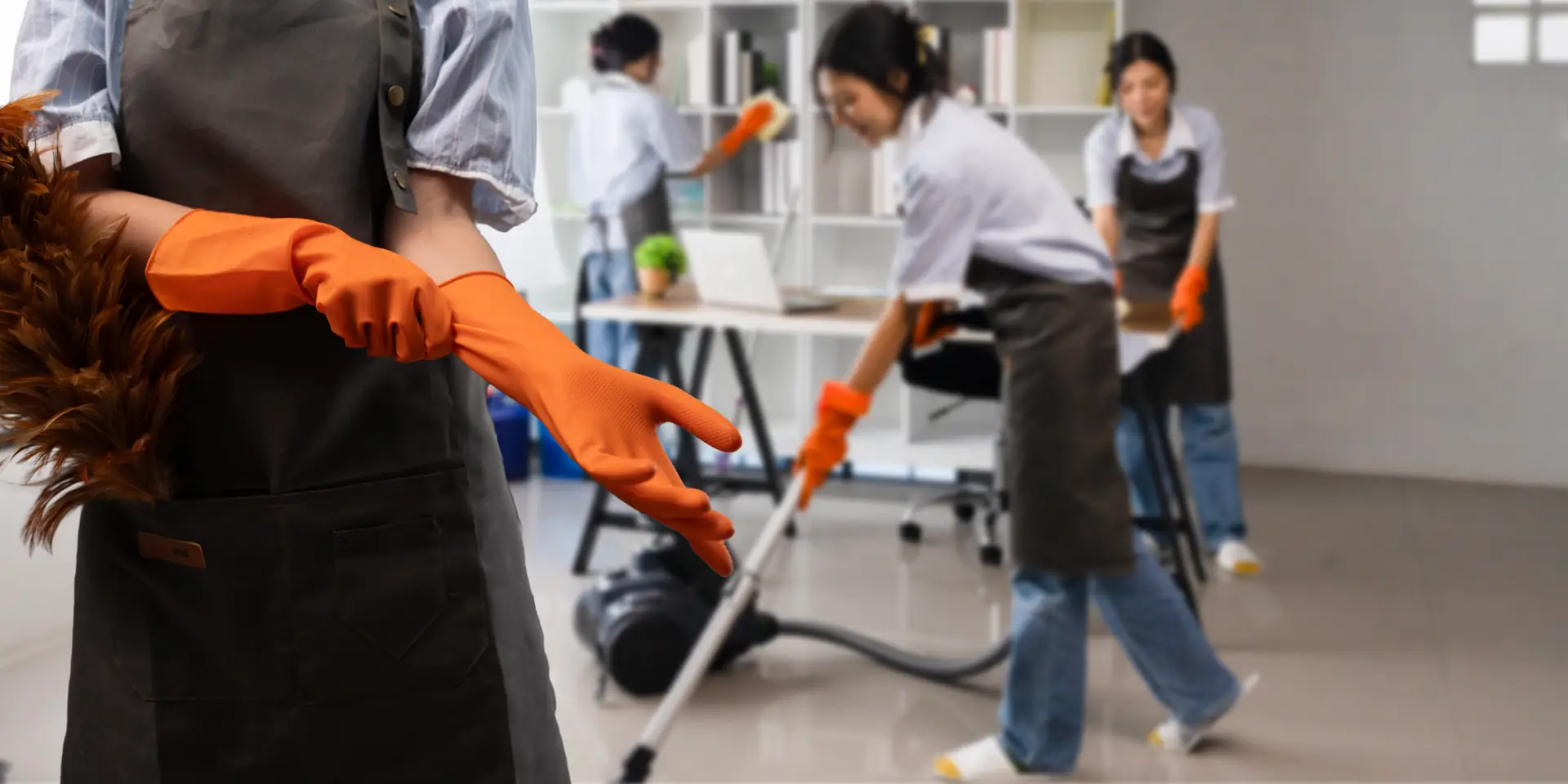 An Urgent Pro bond cleaning provider in Gold Coast working through a room-by-room bond cleaning checklist at a Gold Coast rental to confirm a full bond refund standard, with professional equipment visible in a realistic local service setting
