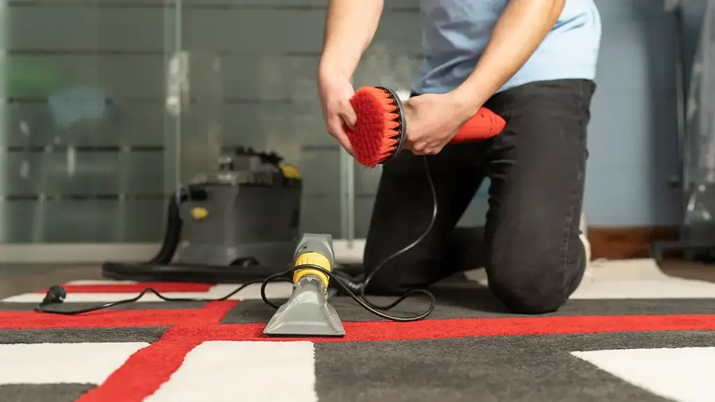 Split image comparing hot water extraction and dry carpet cleaning methods in Australian residential rooms
