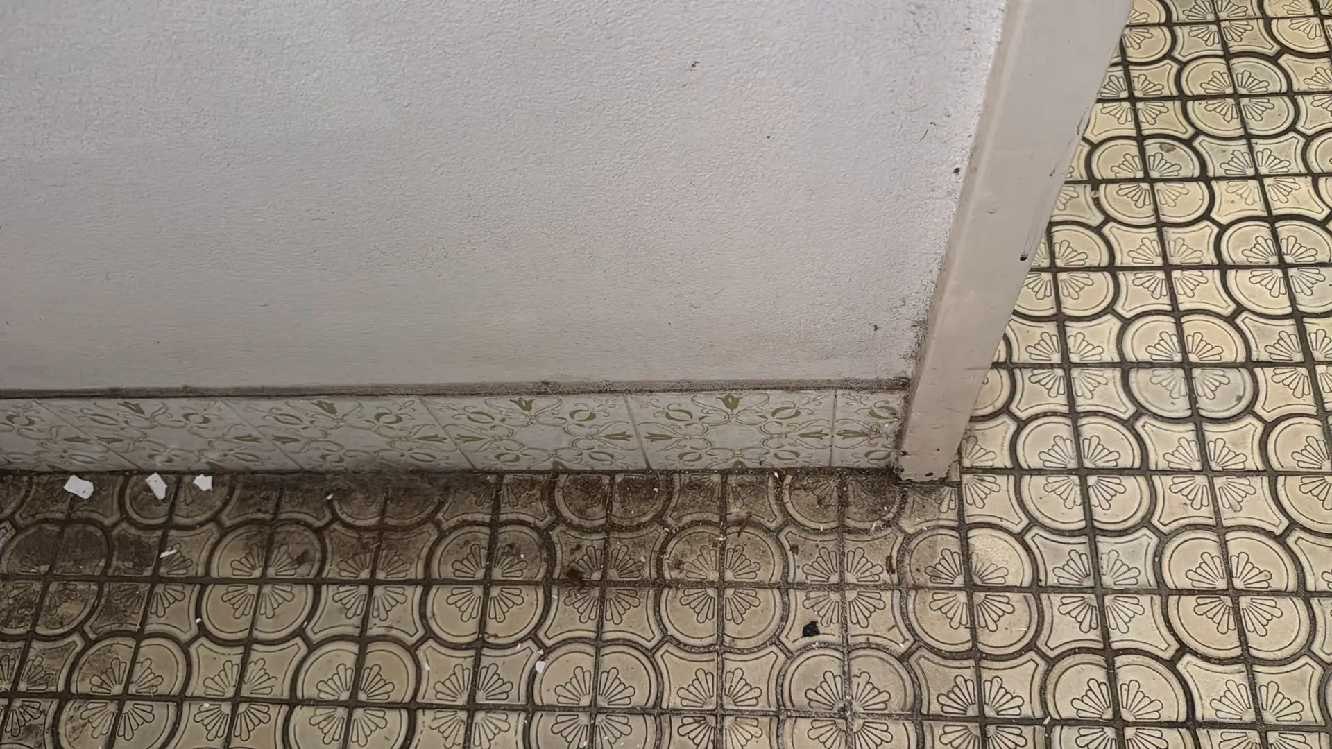 Dirty laundry tiles before bond cleaning, Perth