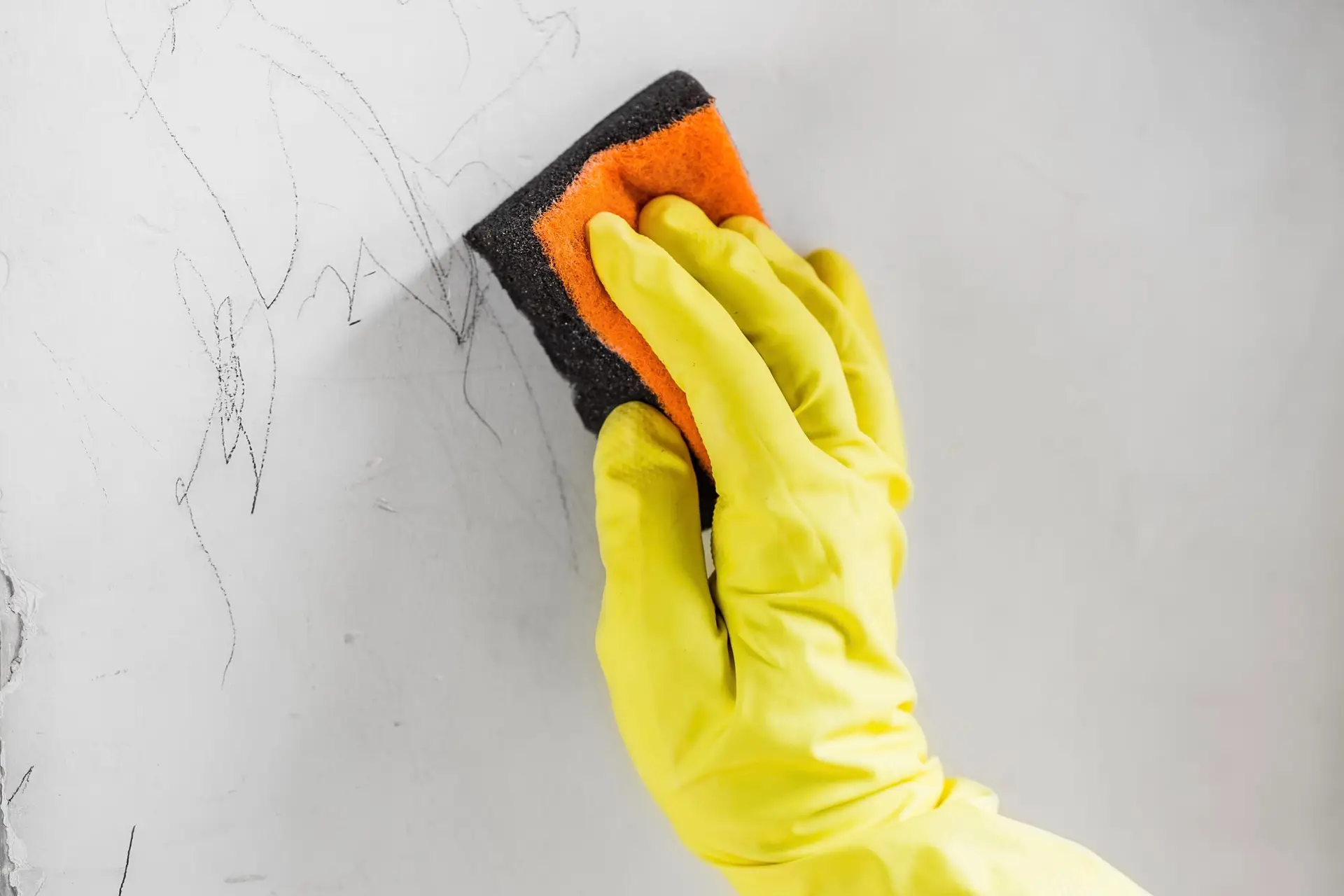 An Urgent Pro end of lease cleaning provider in Sydney removing scuff marks and cleaning smudges from painted walls near light switches and door frames in a Sydney rental, with professional equipment visible in a realistic local service setting