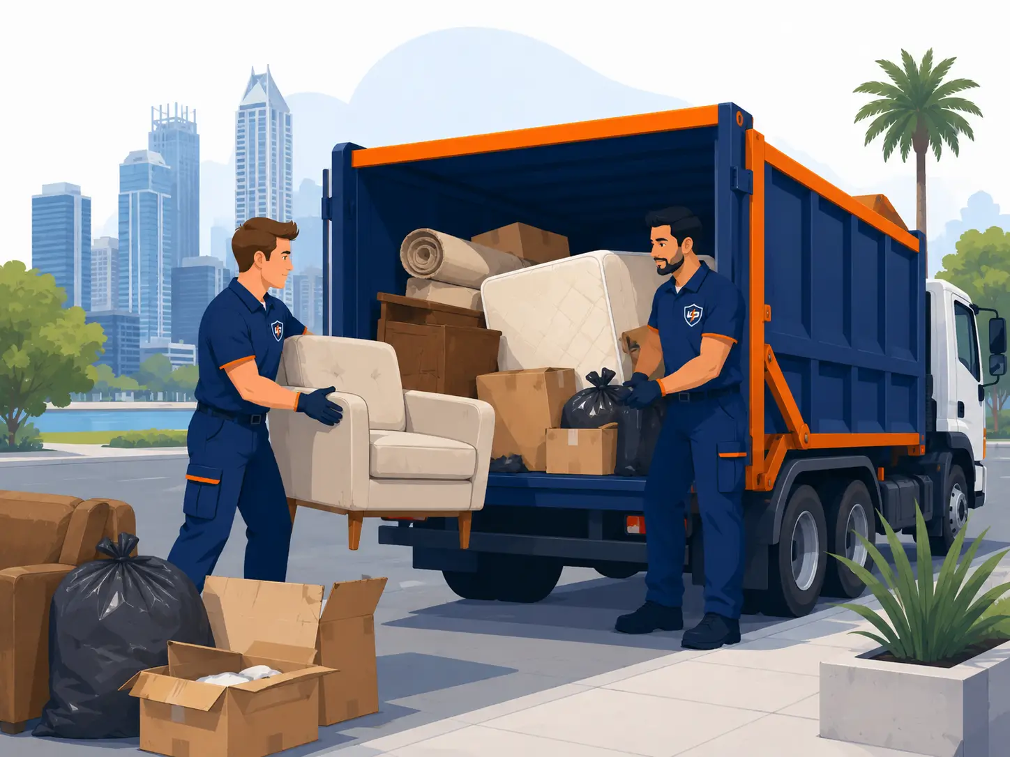 Rubbish removal team with skip truck in Perth
