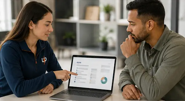 Urgent Pro coordinator reviewing provider pricing and service category terms with a contractor