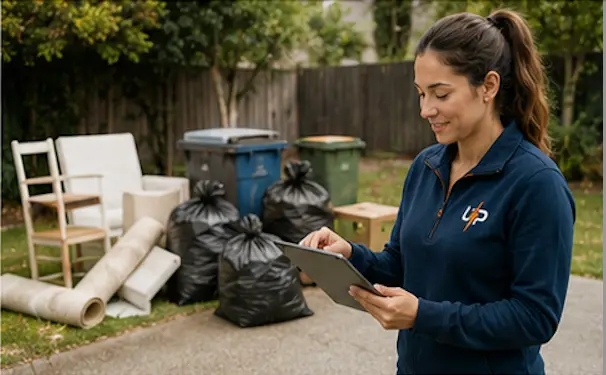 Urgent Pro coordinator confirming completed rubbish removal at a residential property