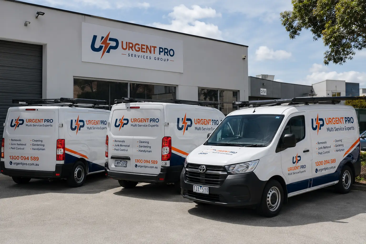 Urgent Pro Services Group fleet of branded service vans operating across Australia